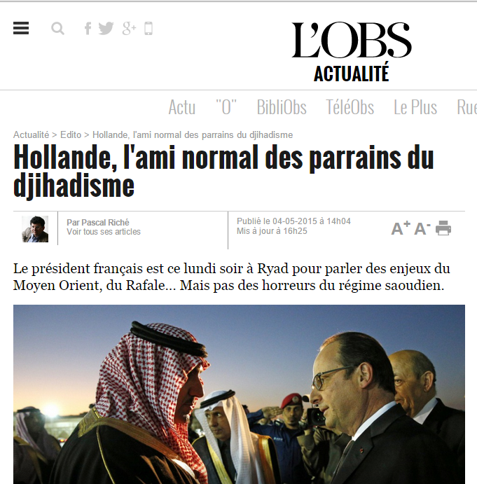 L'Obs - Hollande l'ami des salafistes financiers des terroristes
