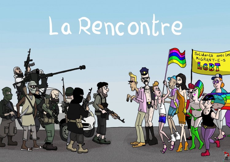 L’Artiste mal pensant – La rencontre. Le paradoxe du gauchisme en une image. Les contradictions sont parfois fatales, rappelez-vous de Chiotte Hebdo. Cette politique libérale-libertaire et permissives actuelle est un cancer pour l’Europe. La pensée unique mélange les ingrédients explosifs de la future et sanglante guerre à venir. Une overdose de Padamalgam peut être mortelle. J’aime l’Europe et je ne veux pas de cette guerre, je veux la paix. Il est plus que temps de neutraliser le gauchisme.