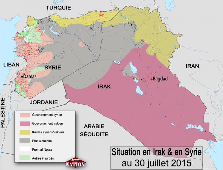 Situation en Syrie et en Irak au 30 juillet 2015.