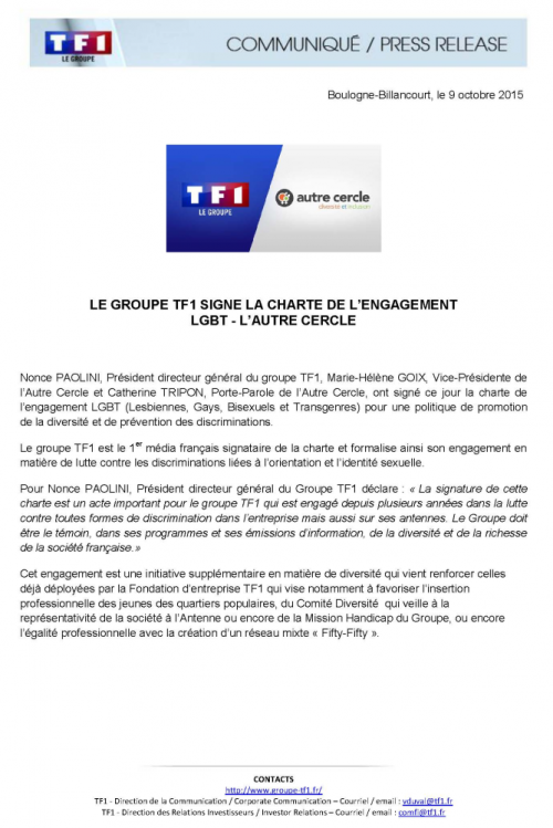 communiqué TF1 LGBT-