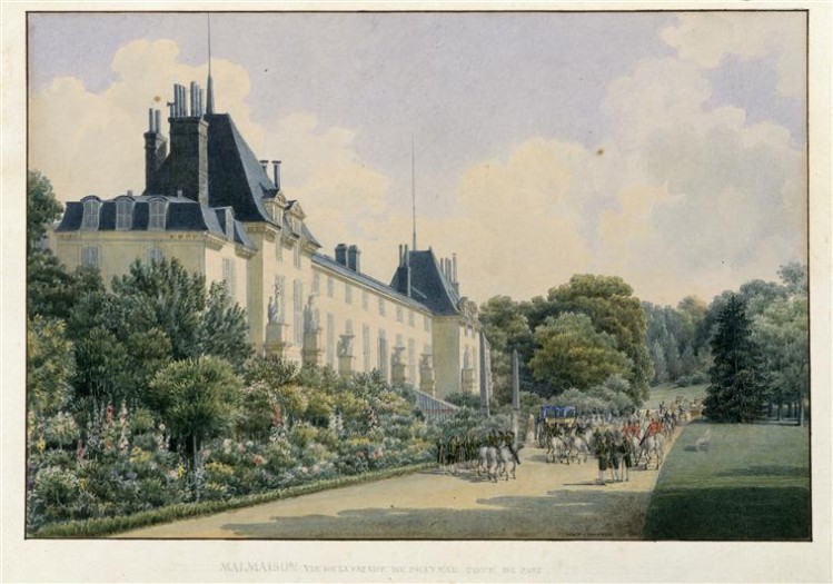 Auguste Garneray, Vue de Malmaison. vue de la façade du château côté parc