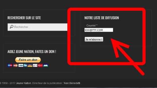 Abonnez-vous à la liste de diffusion de Jeune Nation !